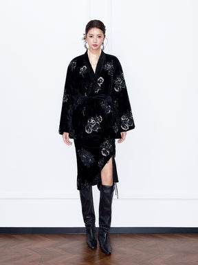 MUKZIN¡°Capsule Collection¡±New Chinese Style Heavy Sequin Embroidery Velvet Midi Skirt