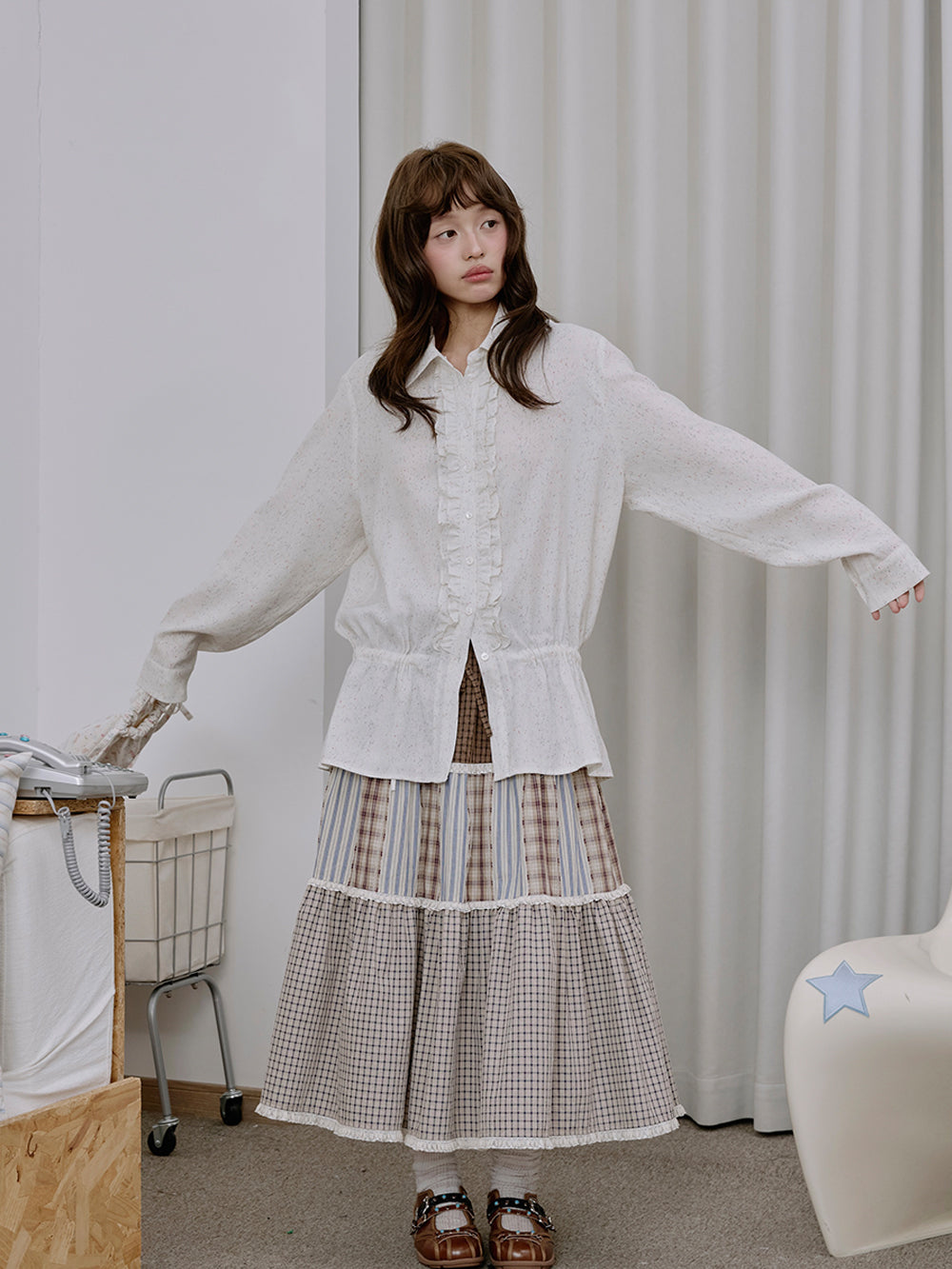 MUKTANK×LOUMUTAKU Three-Color Plaid Tiered Skirt