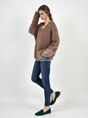 MUKZIN“Realm of Ethereal Mist”Loose Brown Sweater with Sequin Decoration