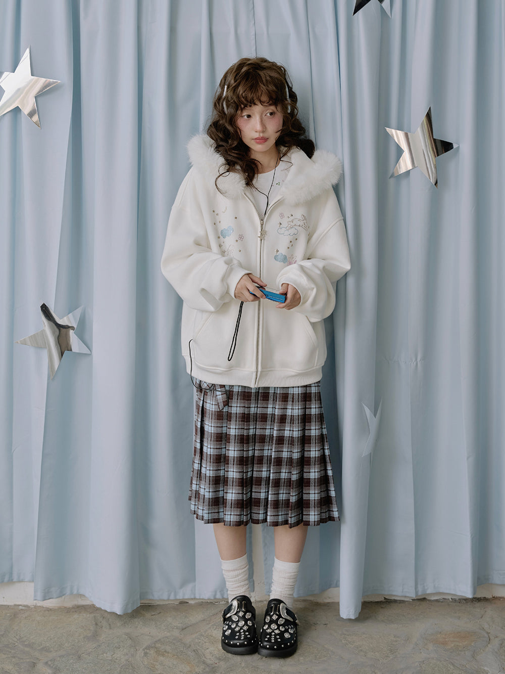 MUKTANK×LOUMUTAKU Angel Rabbit Terry Cloth Cardigan Sweatshirt