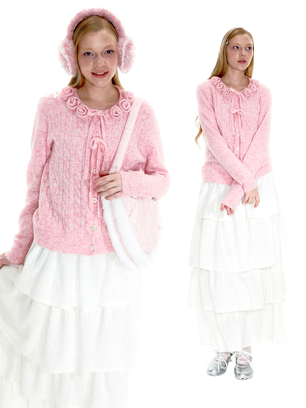 MUKTANK × LOUMUTAKU Cardigan with Rose Ribbon