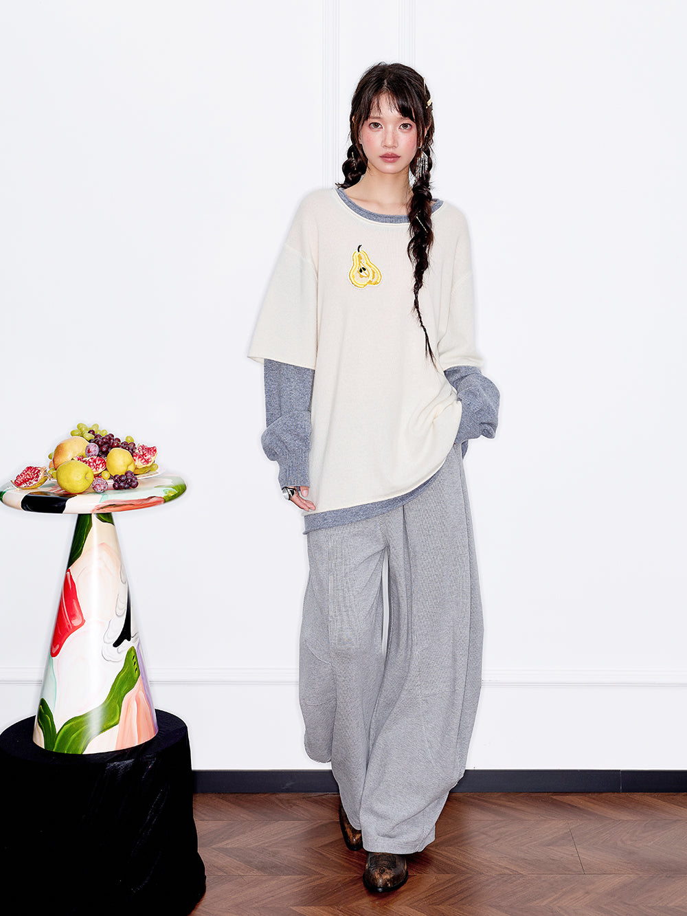MUKZIN“Capsule Collection”Ribbed Fabric Slouchy Wide-Leg Pants