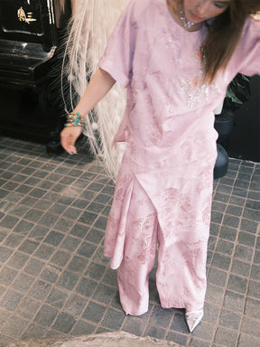 MUKZIN“Capsule Collection”Pink Jacquard Loose - fitting Long Pants