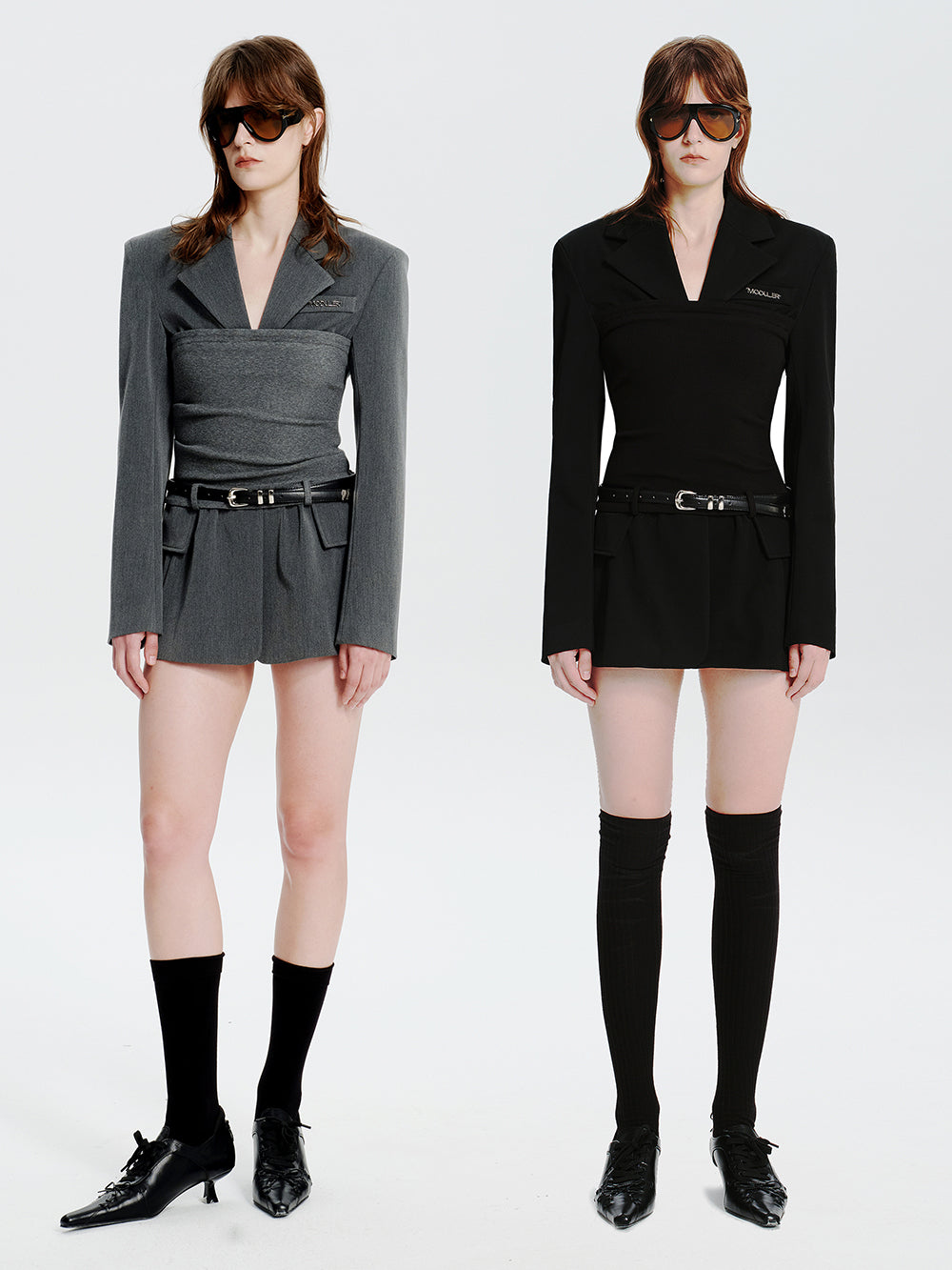 MUKTANK×MODULER Knit Crop Top Paneled Slim-Fit Blazer Dress