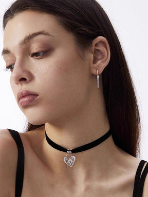 MUKTANK×SUN HUNTER Double-sided lace heart lock earrings