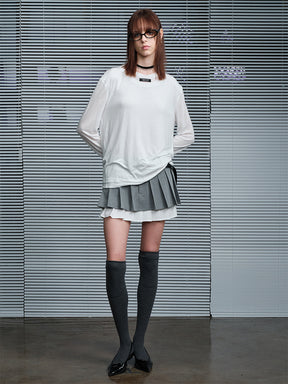 MUKTANK×MODULER Tencel fake two-piece Splicing Loose T-shirt Knitted Top