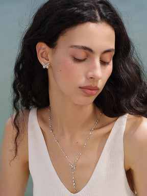 MUKTANK×SUN HUNTER “Emergence”Baby's - Breath Lace Butterfly Y - shaped Necklace