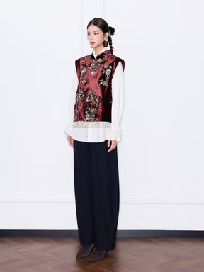 MUKZIN¡°Capsule Collection¡±Burgundy Velvet Chinese Style Vest Women