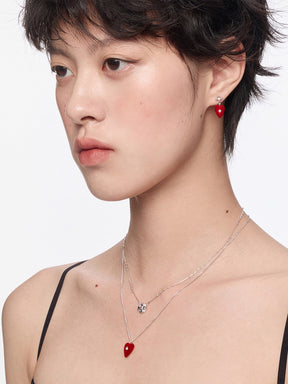 MUKTANK×SUN HUNTER Double-Layered Velvet Heart Flower Necklace