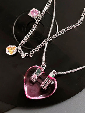 MUKTANK×GEL E LUA Digital Love Ltter Double Chain Heart Necklace