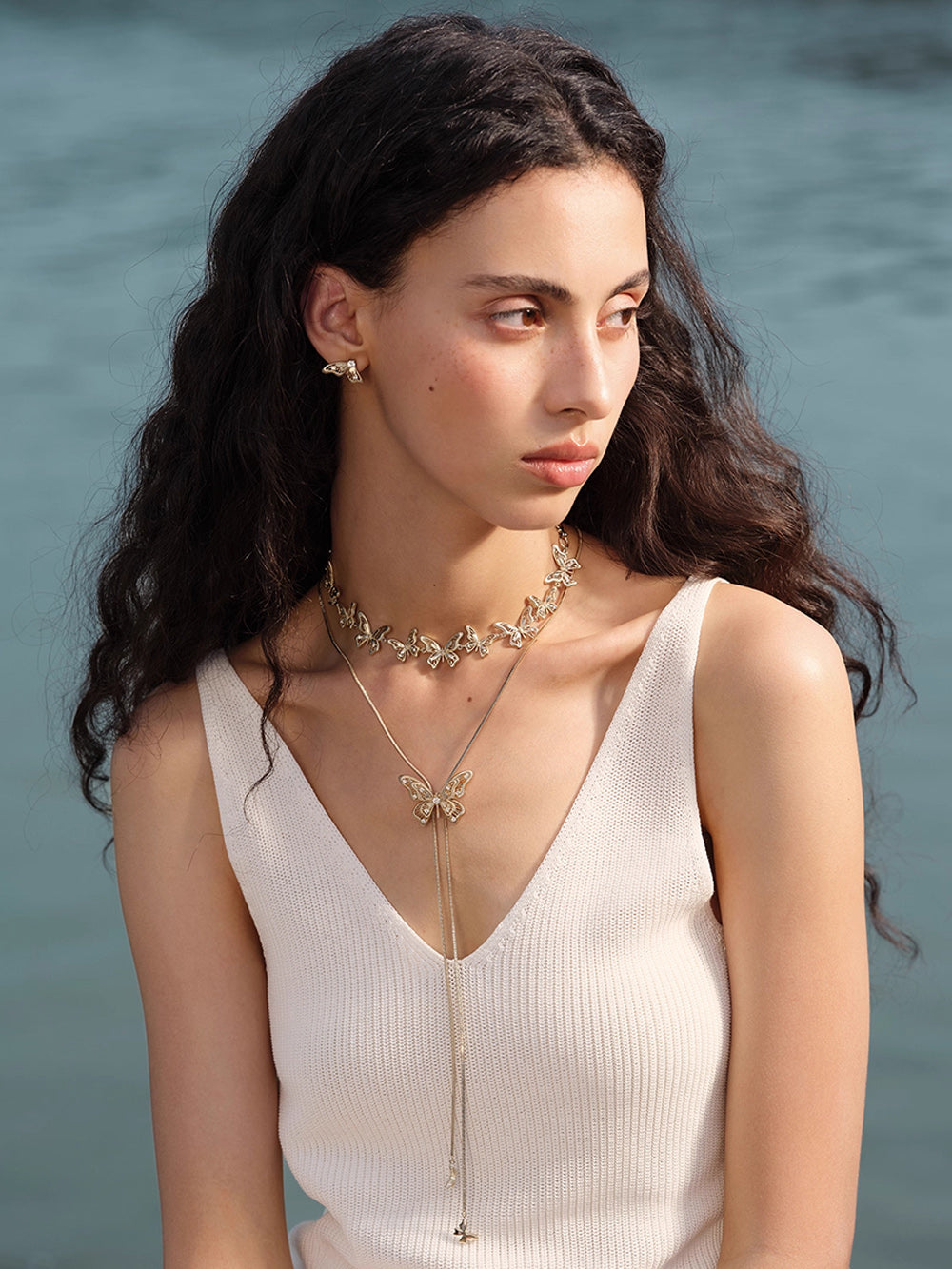 MUKTANK×SUN HUNTER “Emergence”Lace Butterfly Pull - Out Necklace