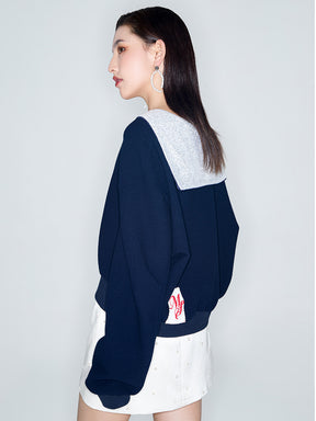 MUKZIN Linglong New Chinese-style Navy Collar Silhouette Sweatshirt