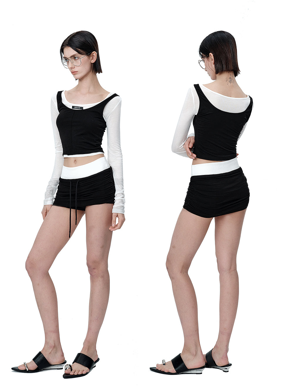 MUKTANK×MODULER Tencel Fake Two-piece Short Knitted Top with Contrasting Colors and a Slim Fit