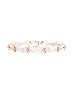 MUKTANK×SUN HUNTER Lace cross pearl neck chain