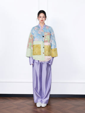 MUKZIN“The Sequence of Deer's Call”Patchwork Floral Jacquard Oversized Casual Down Jacket