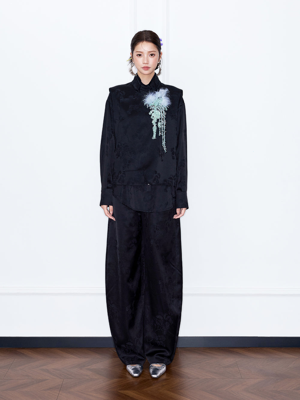 MUKZIN“Capsule Collection”Oriental Style Satin Shirt New Chinese Mandarin Collar Blouse