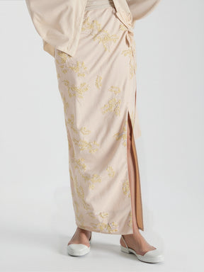 MUKZIN“Capsule Collection”Beige Heavy Embroidery Sequin Decorated Midi Skirt