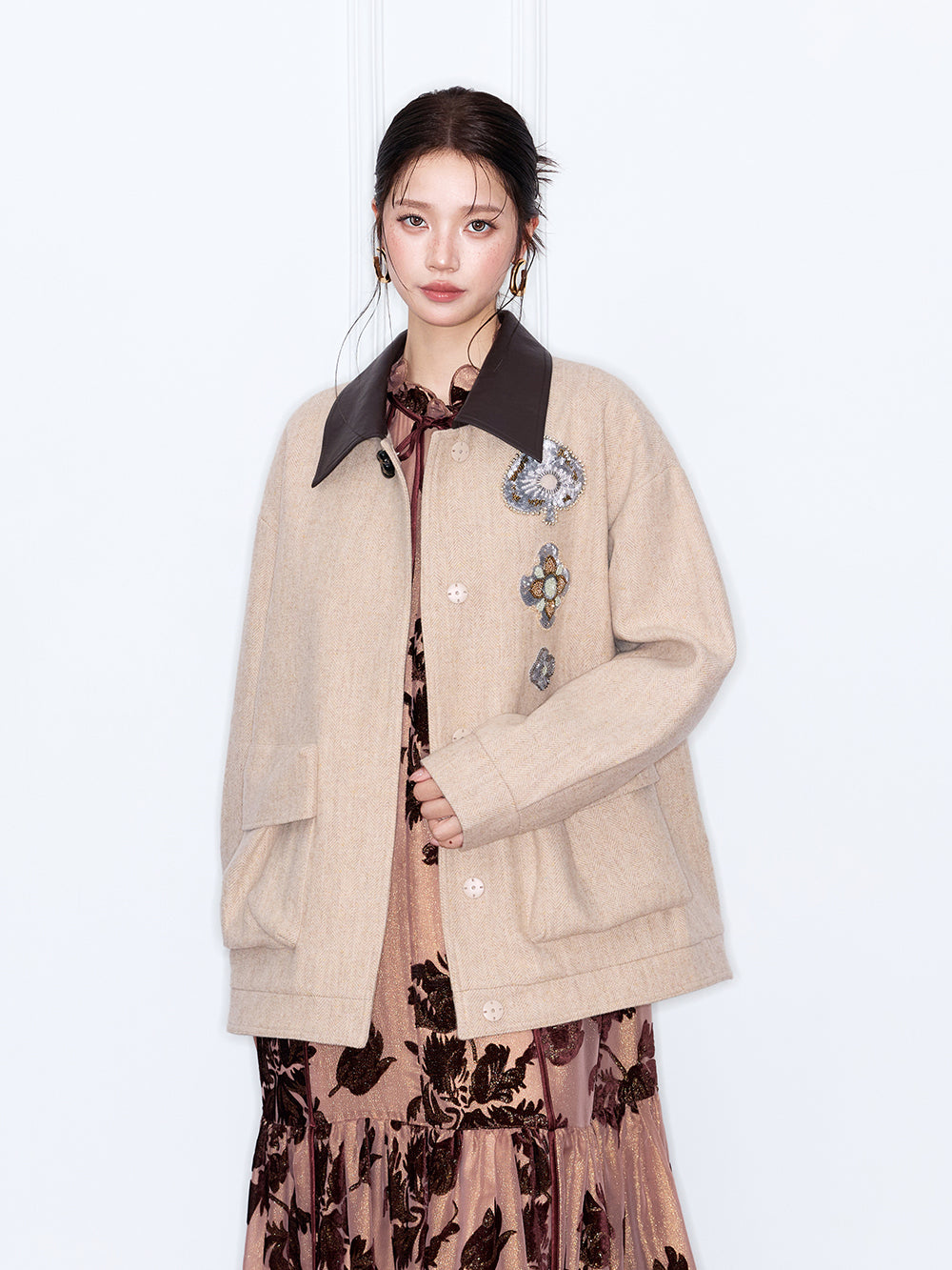 MUKZIN“The Sequence of Deer's Call”Light Camel Color Contrast Collar Oversized Silhouette Jacket