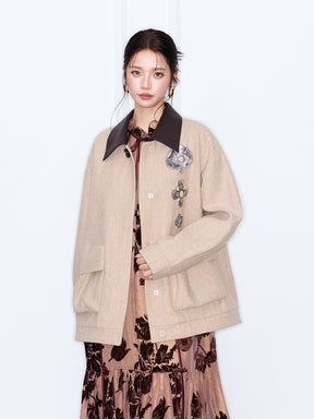 MUKZIN“The Sequence of Deer's Call”Light Camel Color Contrast Collar Oversized Silhouette Jacket