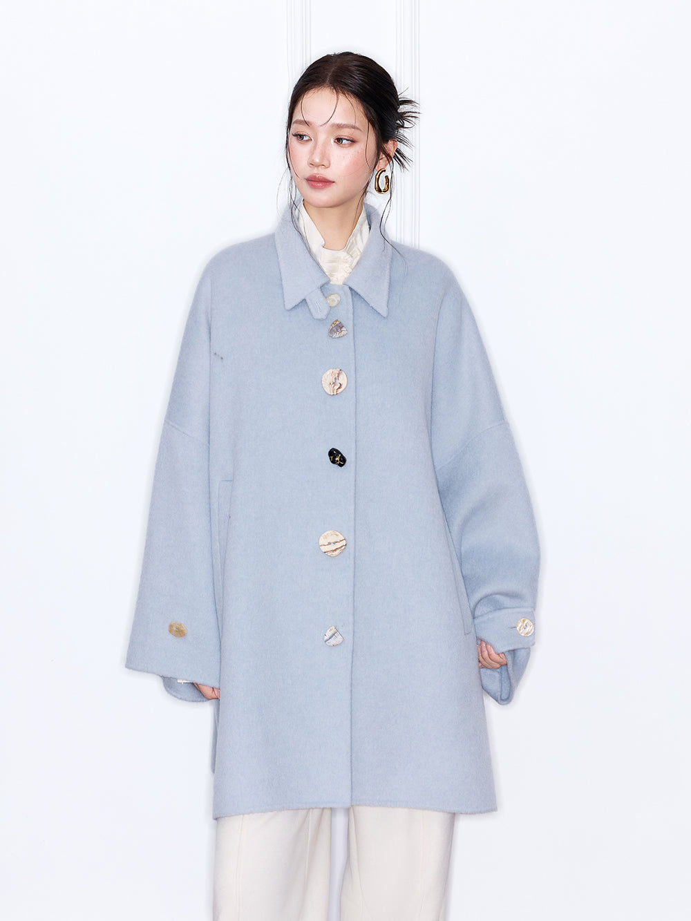 MUKZIN“The Sequence of Deer's Call”Oversized Light Blue Wool Blend Coat