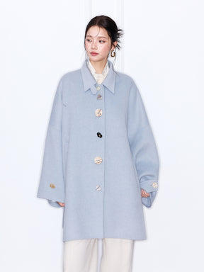 MUKZIN“The Sequence of Deer's Call”Oversized Light Blue Wool Blend Coat