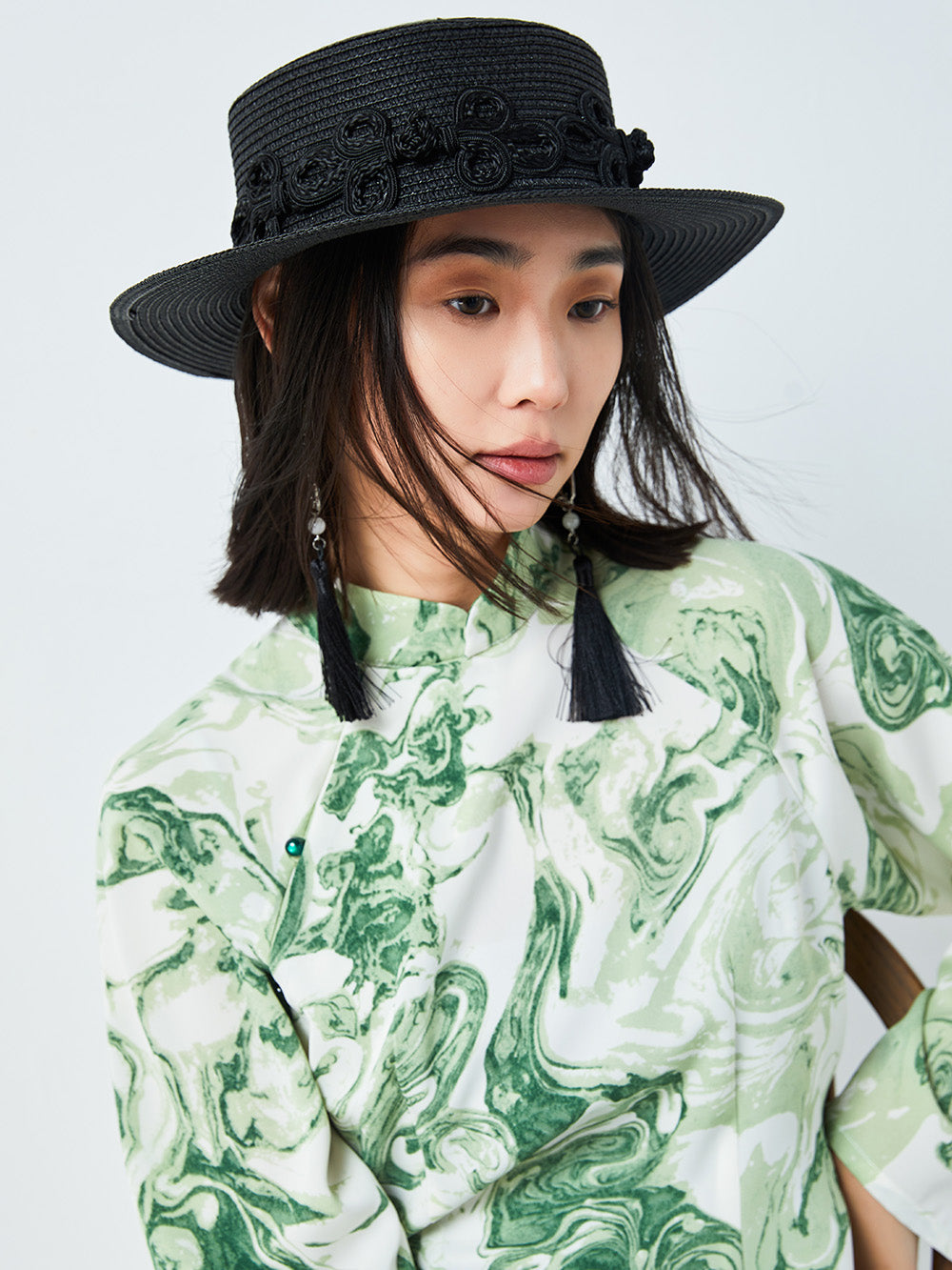 MUKTANK×CUUDICLAB New Chinese Style Flat-Top Straw Hat