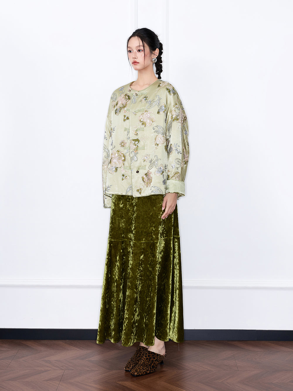 MUKZIN“Capsule Collection”Light Green Jacquard Embroidery New Chinese Style Loose Jacket