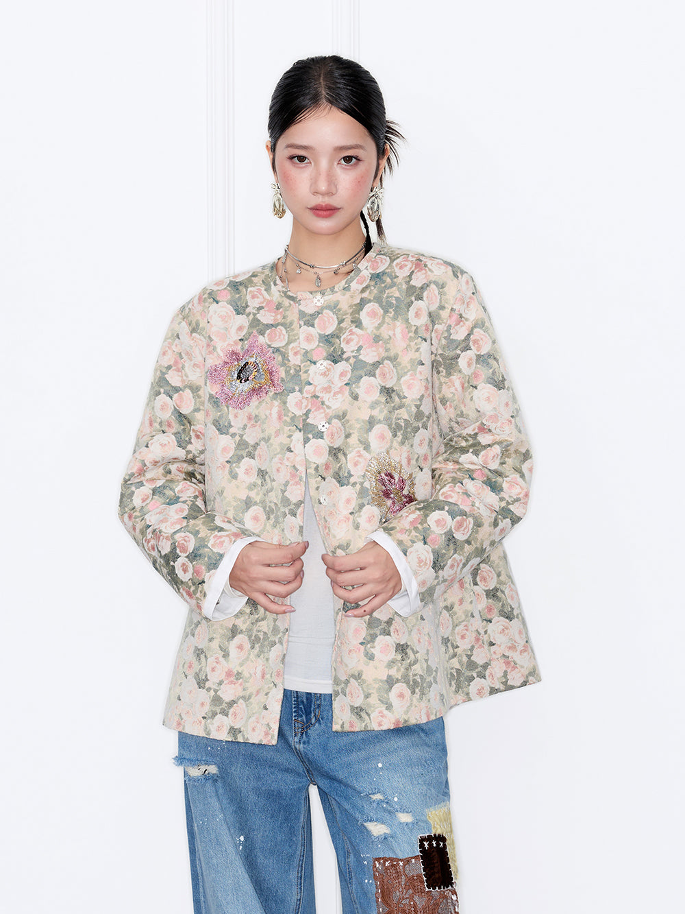 MUKZIN“Capsule Collection”Vintage Embroidery Round Neck Loose Jacket
