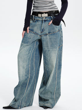 MUKTANK×MODULER Leather-Paneled Heavy-Duty Oversized Jeans