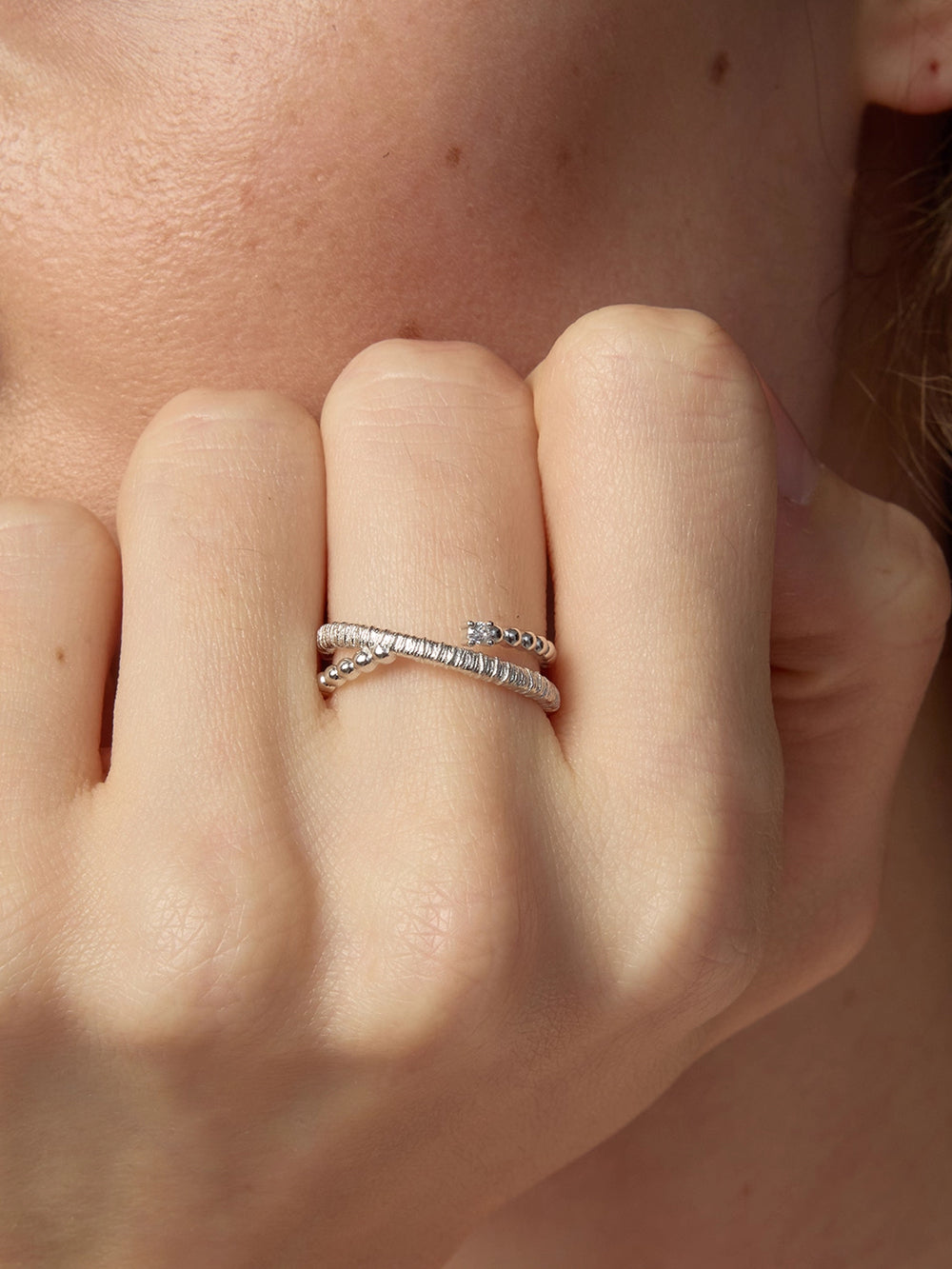 MUKTANK×SUN HUNTER Cross Wire-Wrapped Ring - S925 Silver