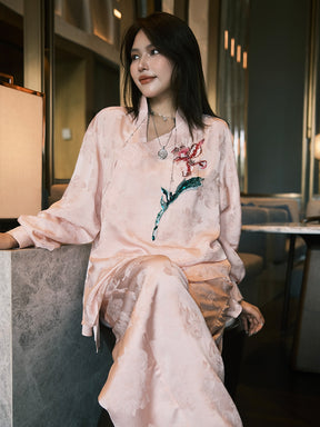 MUKZIN“Capsule Collection”Pink Jacquard Loose Wide-Leg Pants