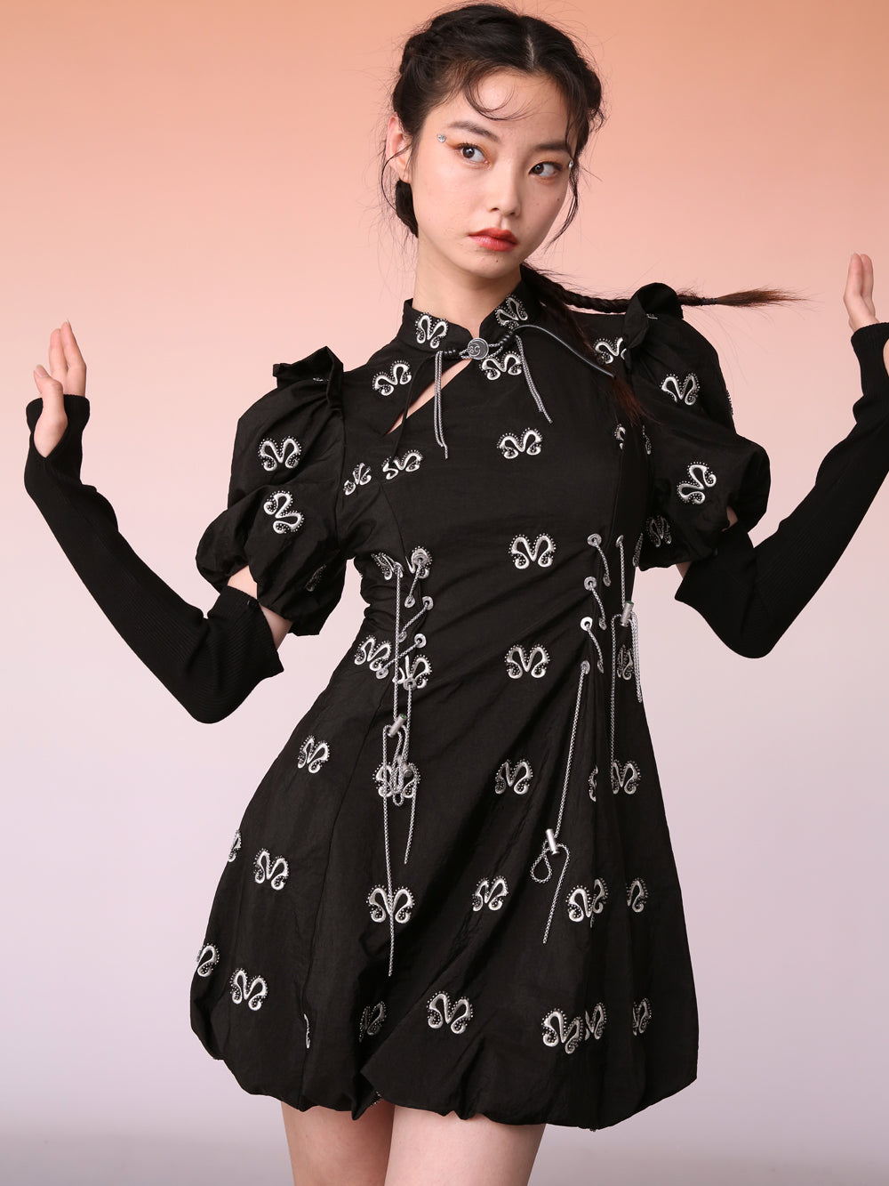 MUKZIN Elegant Puff Sleeve Cheongsam Detachable Sleeves