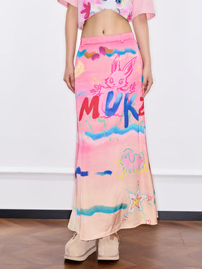 Mukzin "Ode To The New Summer"Half-Skirt With Graffiti Art Style And Colorful Prints