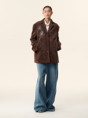 MUKTANK×LOUMUTAKU Embroidered Jacquard Velvet Blazer