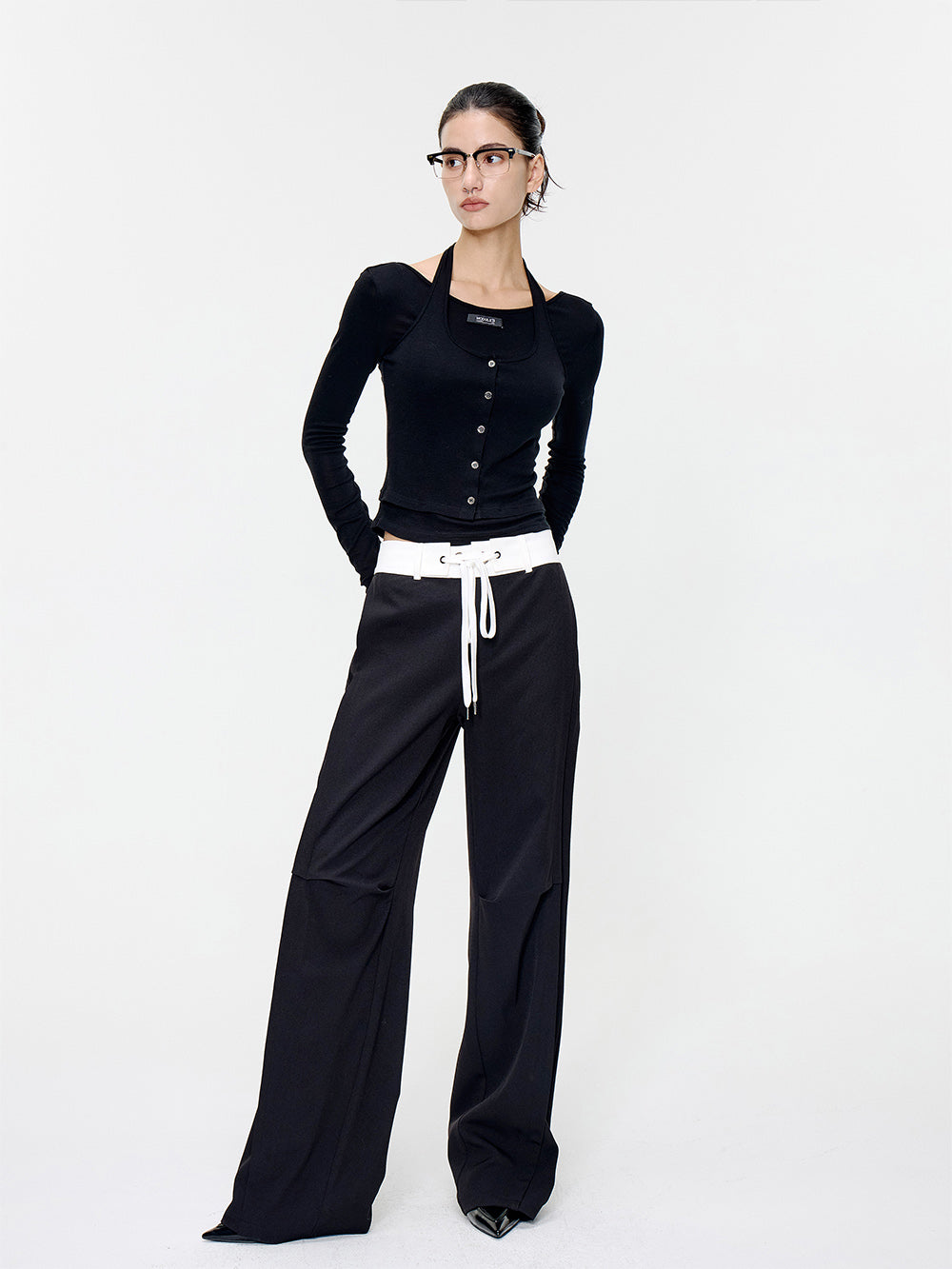 MUKTANK×MODULER Waistband Patchwork Drawstring Straight-Leg Dress Pants