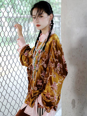 MUKZIN Velvet "Linglongzi"Printed Chinese Style Coat