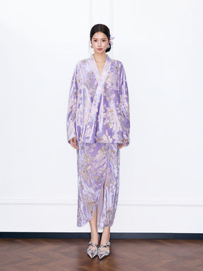 MUKZIN“Night Ballad of Chang'an”New Chinese Style Velvet Jacquard Kimono Cardigan for Women - Loose Wrap Front