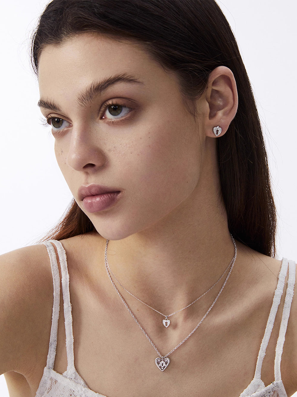 MUKTANK×SUN HUNTERDouble-layer lace heart lock necklace