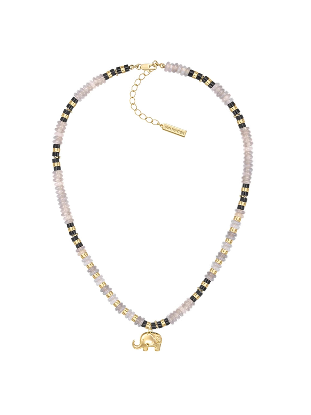 MUKTANK×SUN HUNTER Black and White Agate Little Elephant Necklace