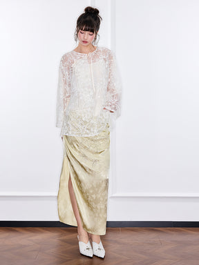 Mukzin "Ode To The New Summer"Light Yellow Elegant Split Pencil Skirt