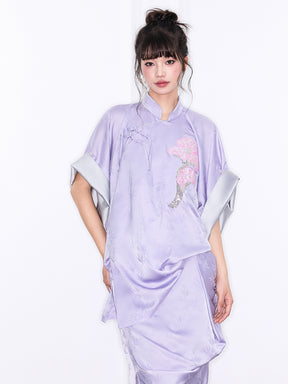 Mukzin "Ode To The New Summer"New Chinese-Style Improved Stand-Up Collar Split Purple Dress