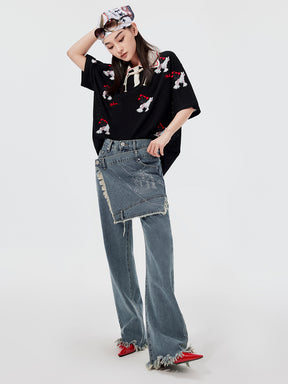 MUKZIN Fashion Frayed Front Jeans