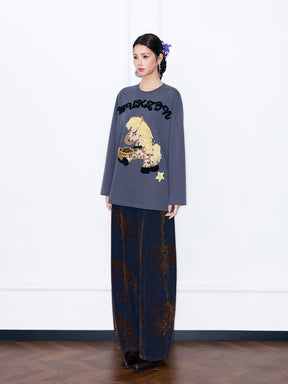 MUKZIN“Capsule Collection”Cute Cartoon Pony Embroidered Long-Sleeve T-Shirt
