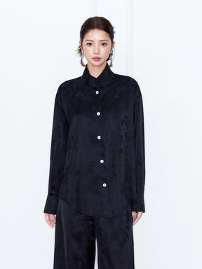 MUKZIN“Capsule Collection”New Chinese Style Light Pink/Black Jacquard Loose Shirt