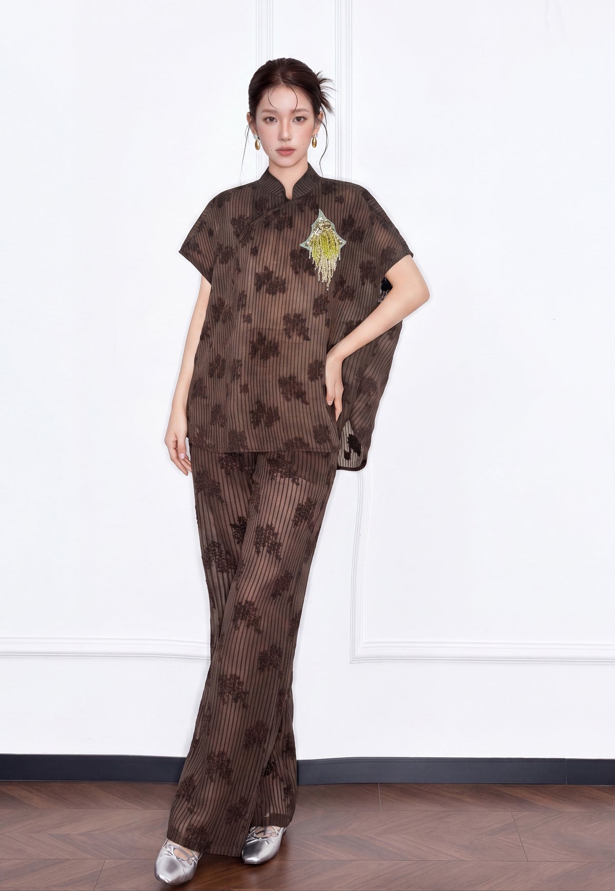 MUKZIN×Capsule Collection Modern Chinese Trousers with ICH Hami Hand Embroidery