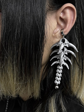 MUKTANK×DARK DREAM 3D printed spiky spinal column pendant necklace with a dual combination of bone flower design (the pendant can be detached and used as earrings