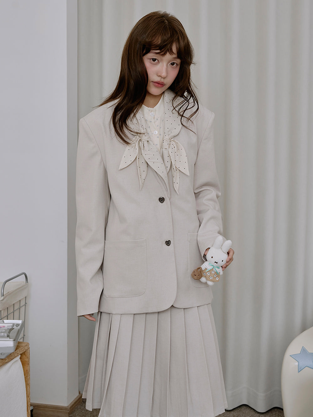 MUKTANK×LOUMUTAKU Polka Dot Bow Collar Set (Midi Skirt Included)