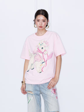 MUKZIN¡°Capsule Collection¡±Pink Cartoon Pony Print Oversized Graphic T-Shirt