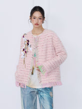 MUKZIN“Capsule Collection”Pink Textured Fabric 3D Floral Embroidery Fringe Short Coat