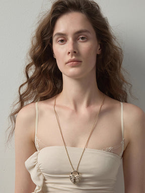 MUKTANK×SUN HUNTER Long Vintage Embossed Heart Necklace